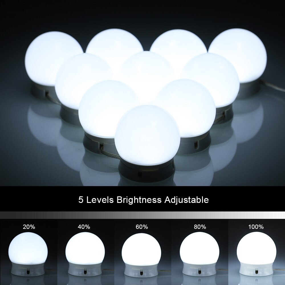 DC5V 10W 10 LED Dimmable Vanity Mirror Light Kit USB Powered Operated Memory Function Adjustable Make Up Mirror Light Room Salon