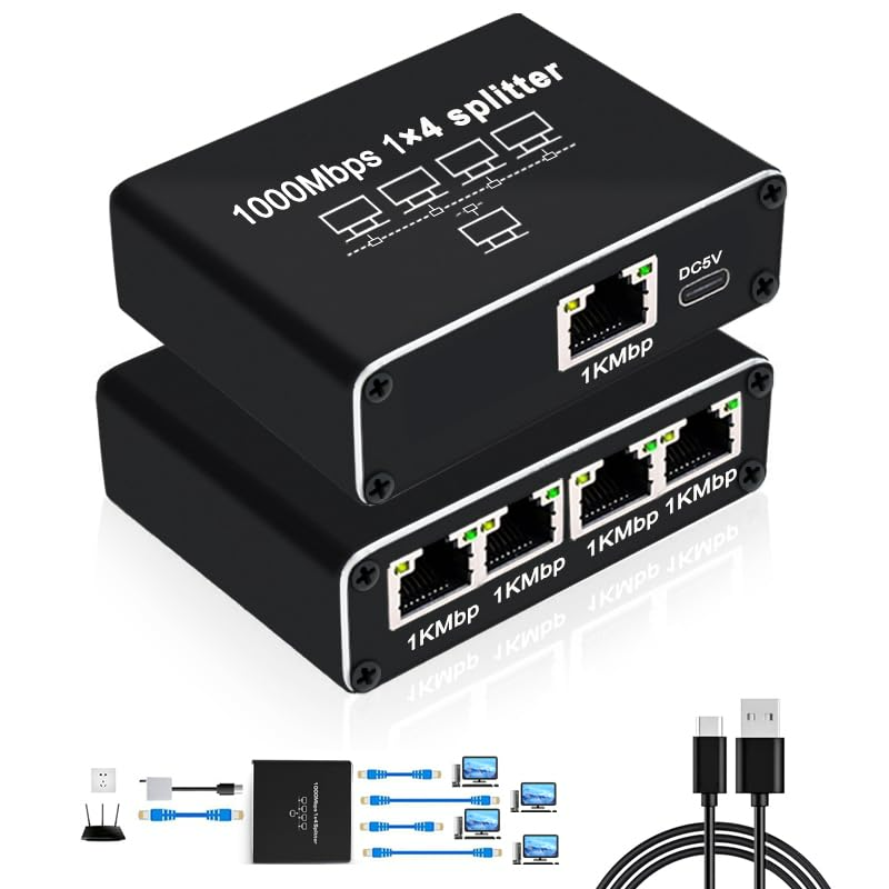 1000 mbps ethernet-splitteradapter nätverk lan 1-in 4-  rj45 1 to 2/3/4 samtidigt för router tv datorer