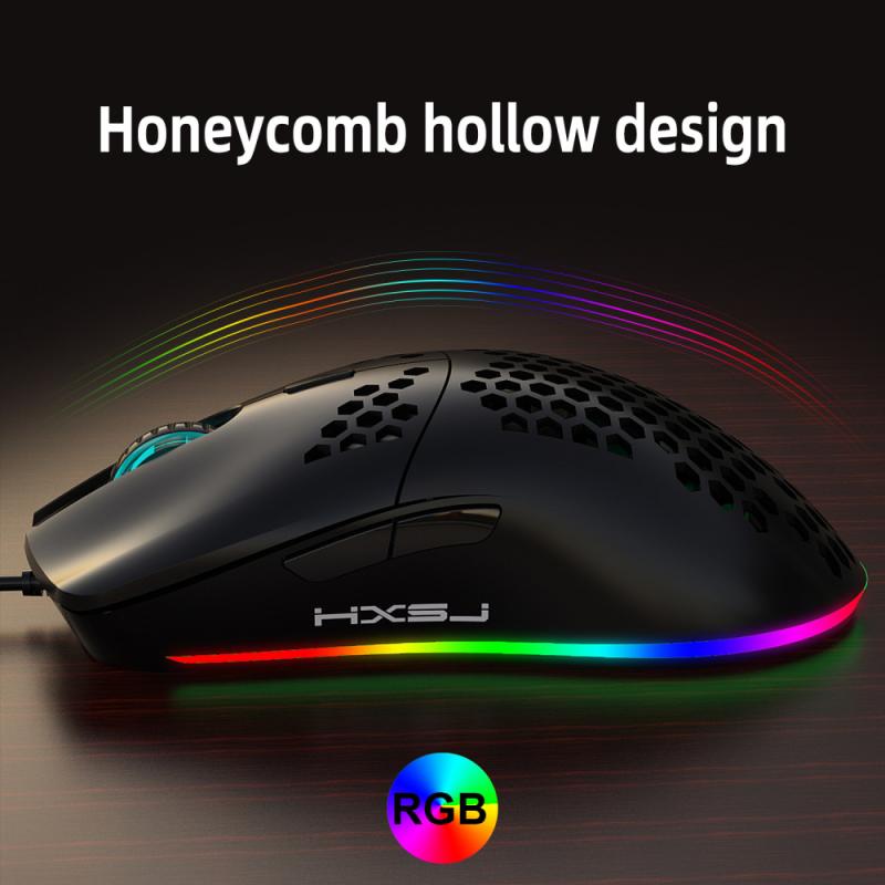 HXSJ J900 USB Wired Gaming Mouse RGB Gamer Mouses With Six Adjustable DPI Honeycomb Hollow Ergonomic For Desktop