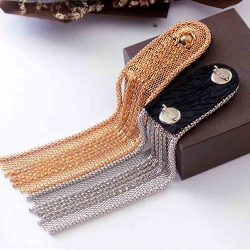Charretera con borlas de Metal para hombre y mujer, abrigo dorado y plateado hecho a mano, accesorios para el hombro, 28x4,5 CM