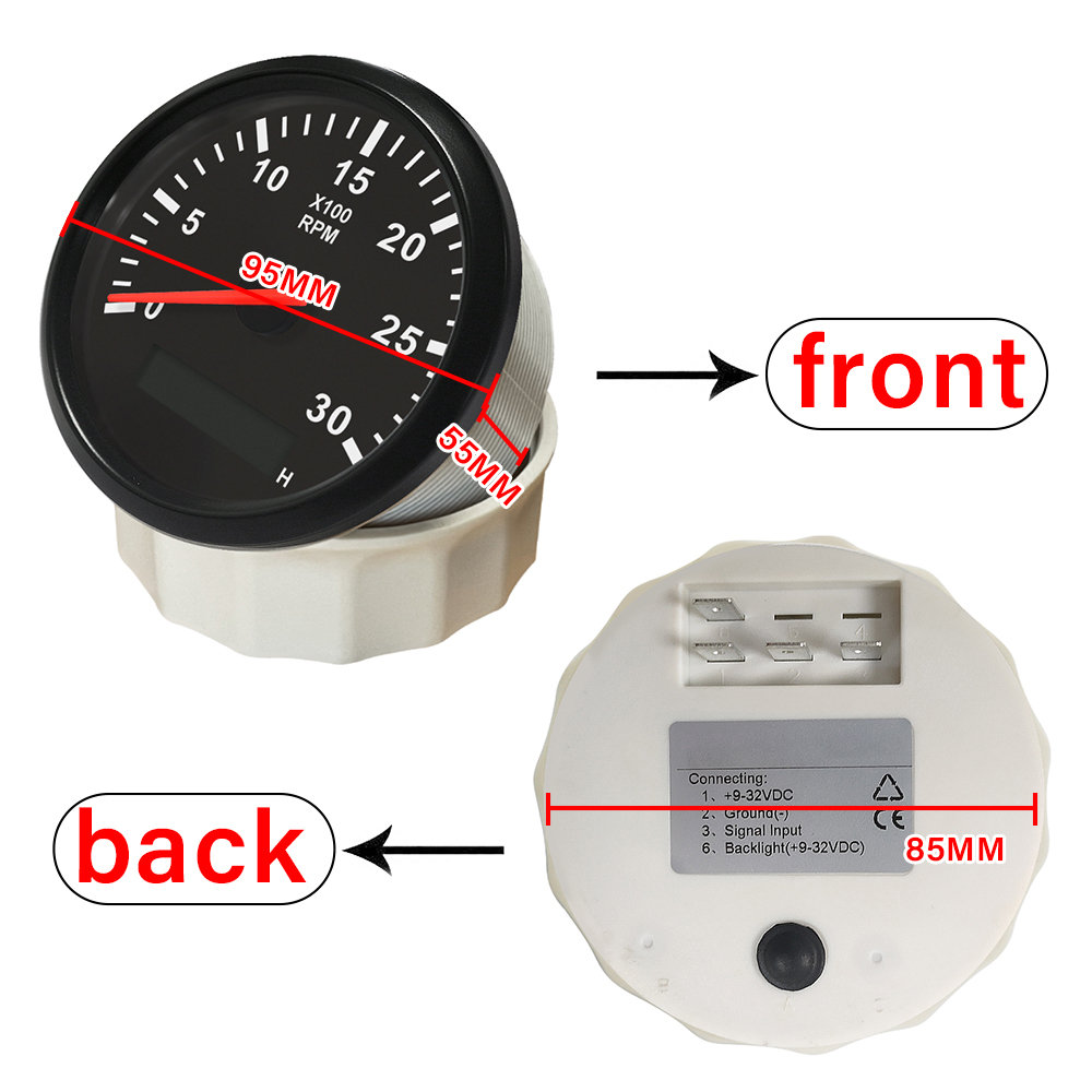 Universal Tachometer 85mm Car Boat Tacho Sensor Marine with Hourmeter 3000 4000 6000 8000 RPM Tachometer 12V/24V Red Backlight