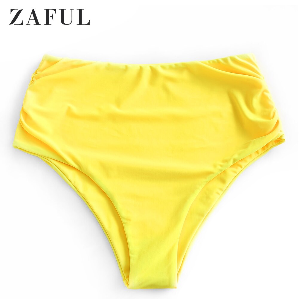 ZAFUL High Waisted Ruched Bikini Bottom: Yellow / L