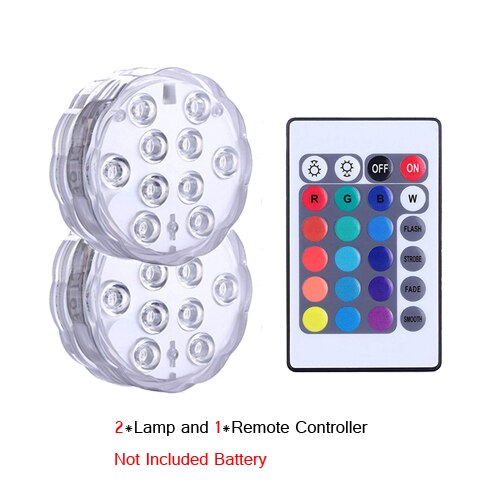 Tauch LED-leuchten Unterwasser Licht Wasserdicht Batterie Betrieben Fernbedienung kabellos10LED RGB Badewanne Schwimmbad Vase Lampe: 2 Lampe 1Regler