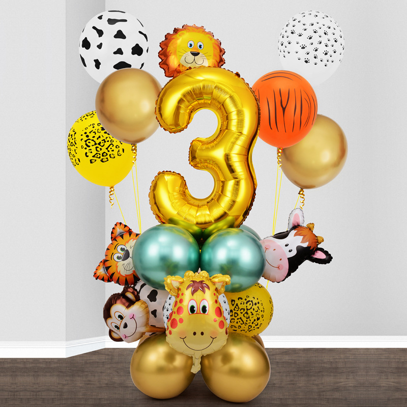 Gelukkige Verjaardag Jungle Dieren Verjaardagsfeestje Decoratie Jungle Ballonnen Borden Kopjes Rietjes Achtergrond Thema Feestartikelen: Zilver