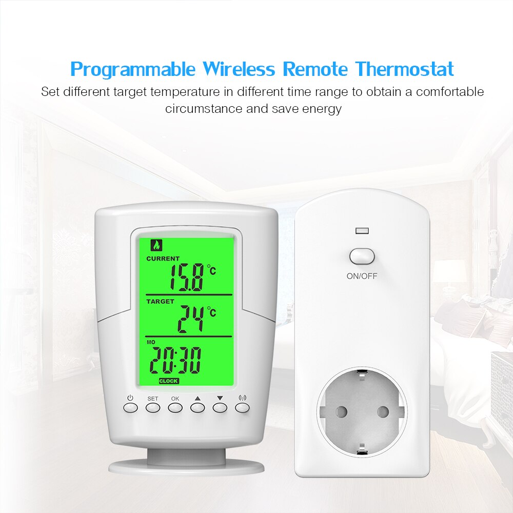 Termostato remoto inalámbrico programable inteligente + enchufe, Programa de refrigeración y calefacción, controlador de temperatura