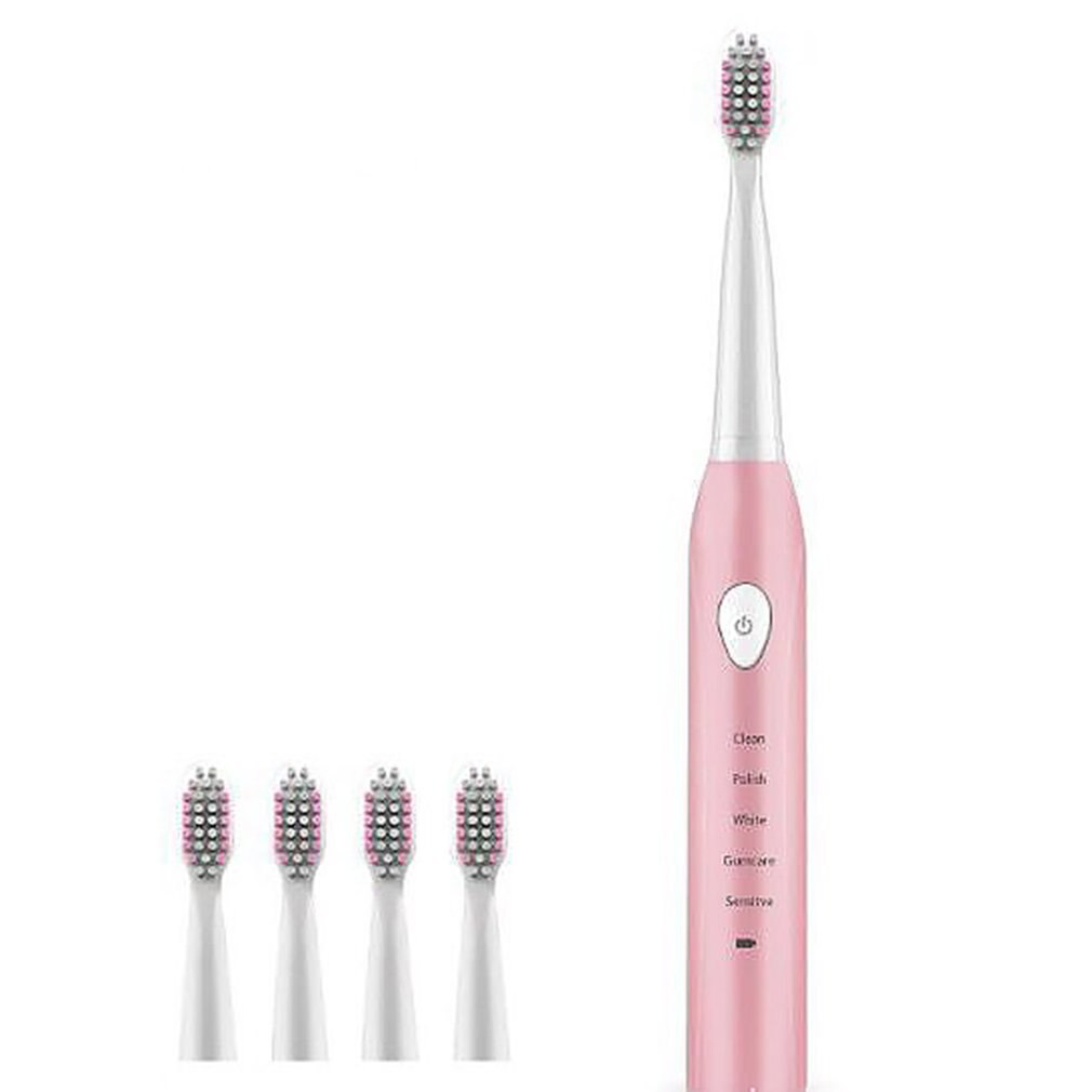 Electric Toothbrush Adult Rechargeable Toothbrush Sonic Automatic Soft Toothbrush Waterproof Usb Charging: Pink