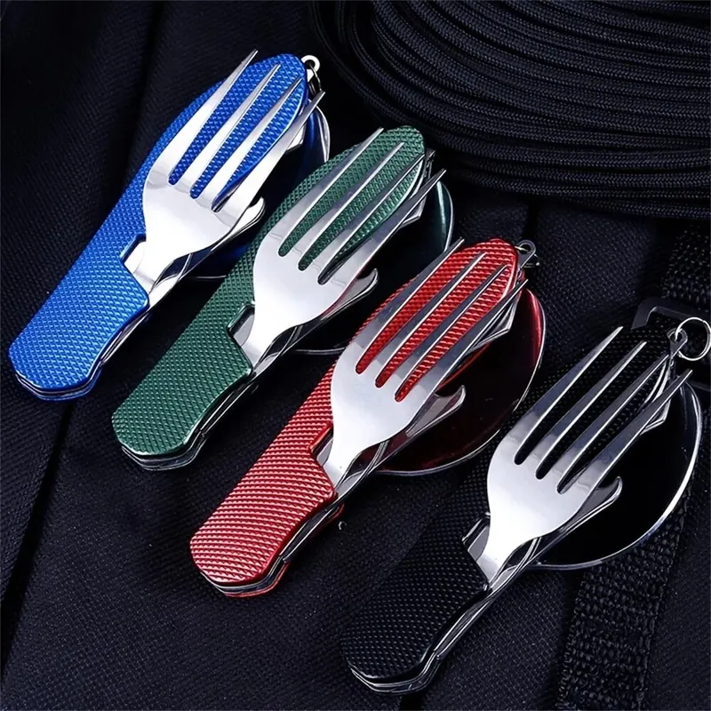 Zusammenklappbares Camping-Utensilien-Set – multifunktionales Messer, Gabel, Löffel-Kombination für Outdoor-Aktivitäten und Sport, Camping, Picknick, Reisen
