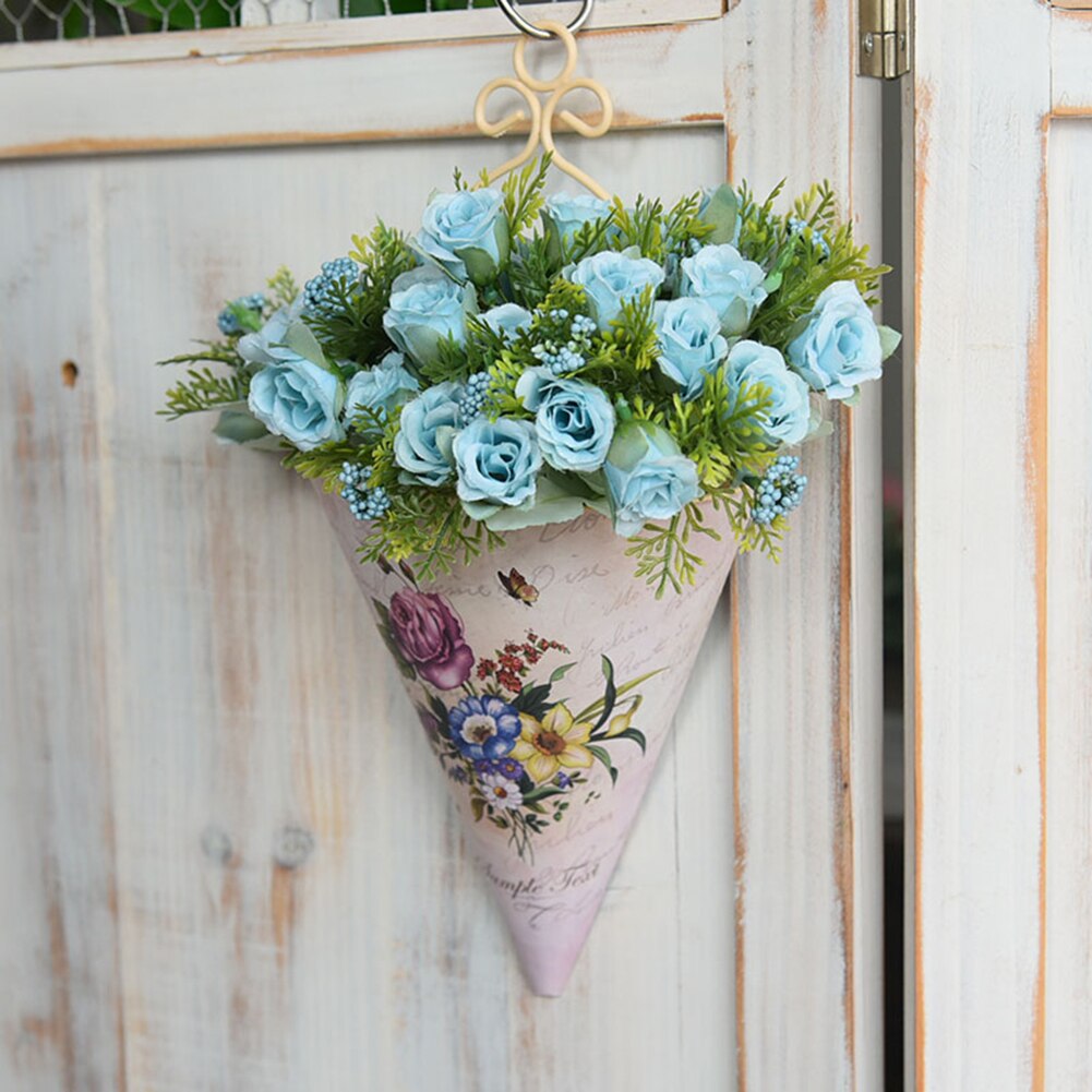 Plastic Wall Hanging Flower Vase Pot Wall Flower Basket Rural Flower Print Flower Planter Pot Garden Home Decoration