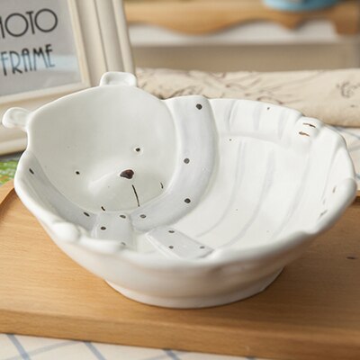 MORGIANA Cute Cartoon Fruit Plate Delicate Ceramic Bowl Dinner Set White Bear Ceramic Bowl Family Soup Bowl Set: Big dish