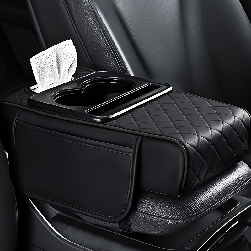 Universal Car Armrest Box Heightener Pad - Multifunctional Extended Auto Center Console Cushion with Built-in Tissue Box for Enh