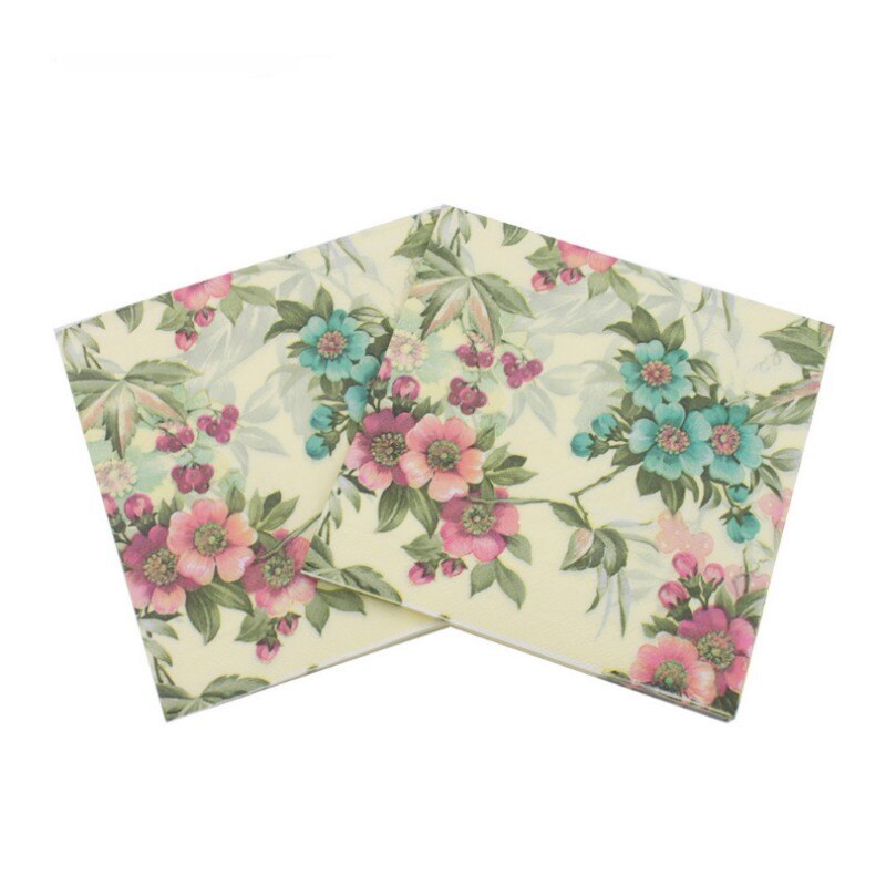 20 sztuk nadruk kwiat papierowe serwetki tkanki na ślub i strona bibuła ozdobna tkanina Decoupage serwetka 33cm * 33cm 1 paczka/partia: F