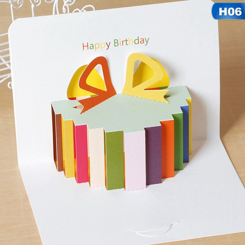 Tarjetas de Felicitación de cumpleaños con sobre para niños, tarjeta de de Navidad, , boda, manualidades decorativas 3D Pop-Up: H06