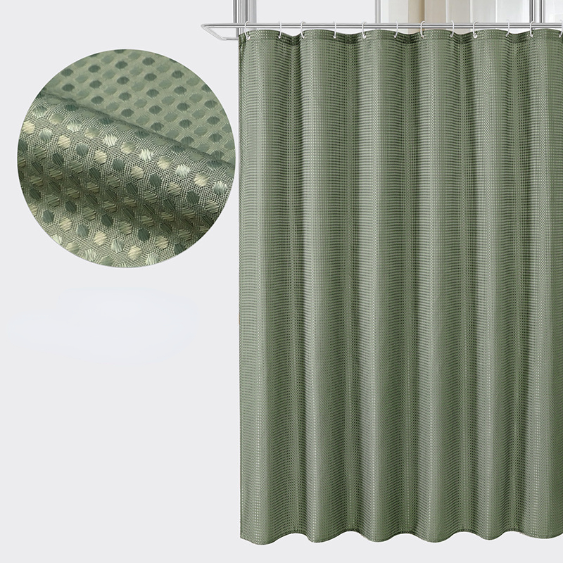 Plain Waterproof and Mildew-proof Polyester Shower Curtain Bathroom Bathroom Punch-free Shower Curtain Fabric: Regular / Blue