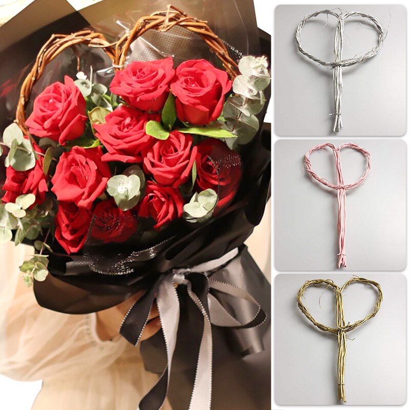 Flores artificiales de mimbre en forma de corazón, ramas de sauce Natural, Material de embalaje circular artesanal, decoración de boda y Navidad hecha a mano