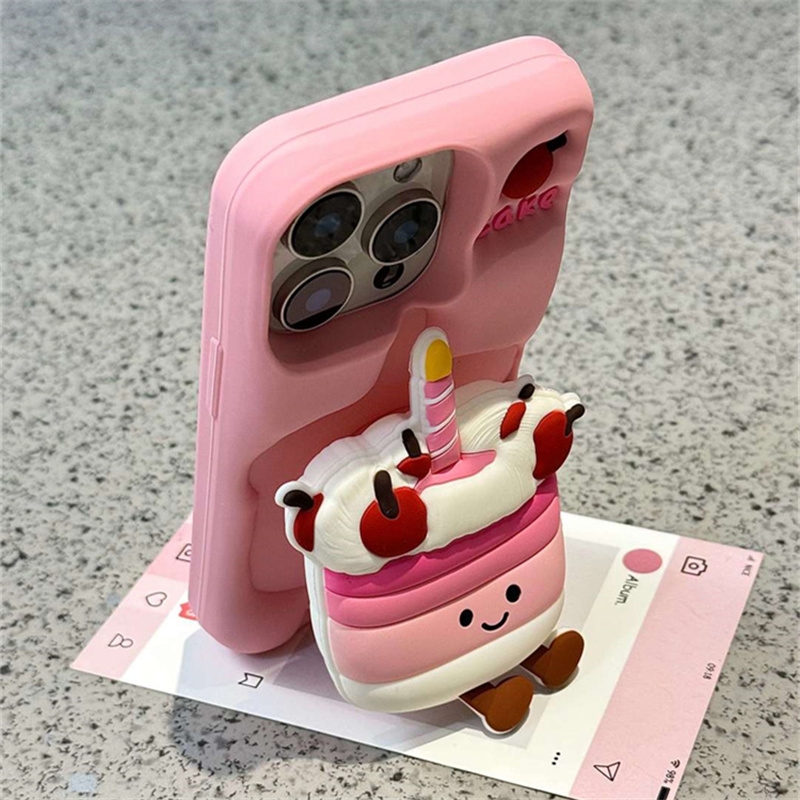 Funda de teléfono con soporte plegable y pastel 3D para iPhone 16, 15, 13, 14, 12 Pro Max, funda trasera de silicona suave