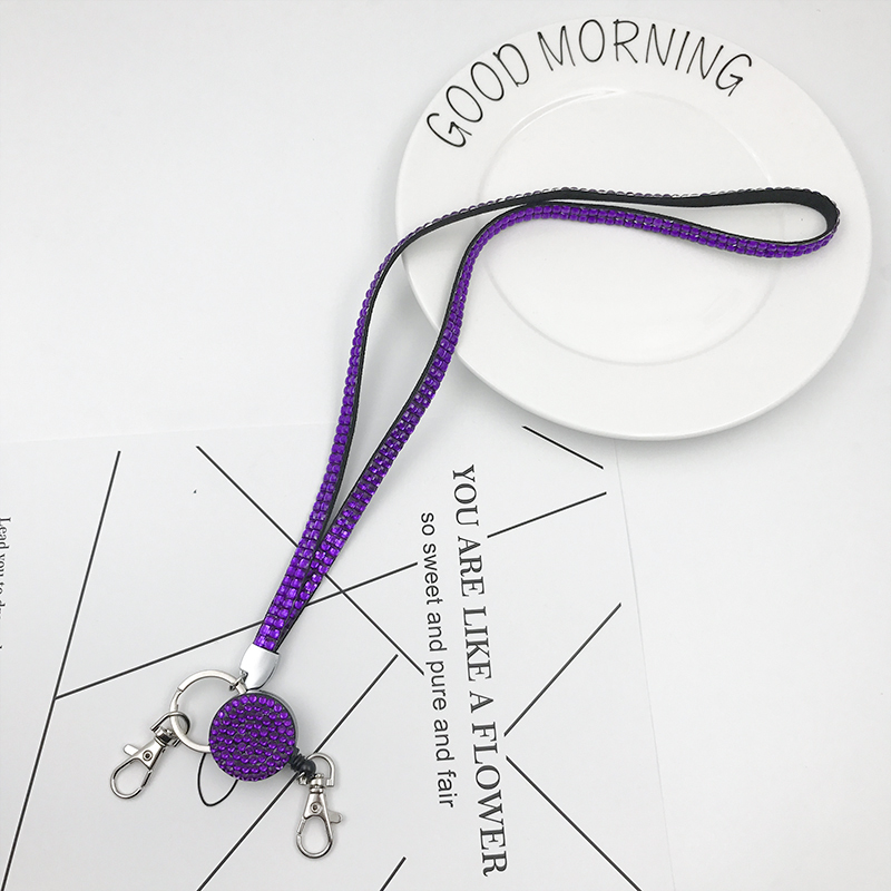 Neck Bling Strass Lanyard Versenkbare Strap Abzeichen Reel Telefon Schlüssel Halter Pullover Kette Lange Anhänger Halskette Glitter