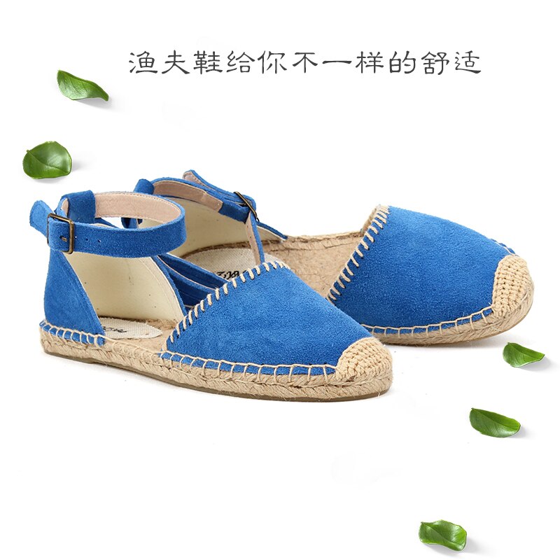 Sandalias de paja de mujer Bohemias de fondo plano de lona salvaje de cáñamo zapatos de pescador suelo femenino nuevos zapatos individuales de gran tamaño