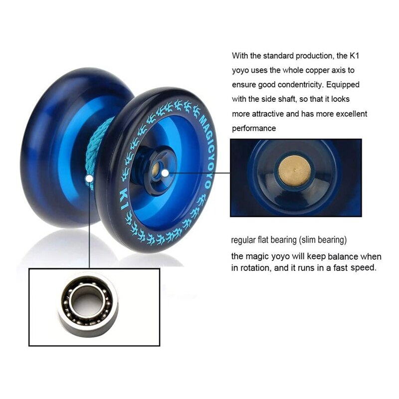 Magicyoyo  k1 blaue +k7 lila responsive kinder-anfänger-jojos, robustes abs-jojo & legierungs-jojo mit taschen, handschuhen und schnüren