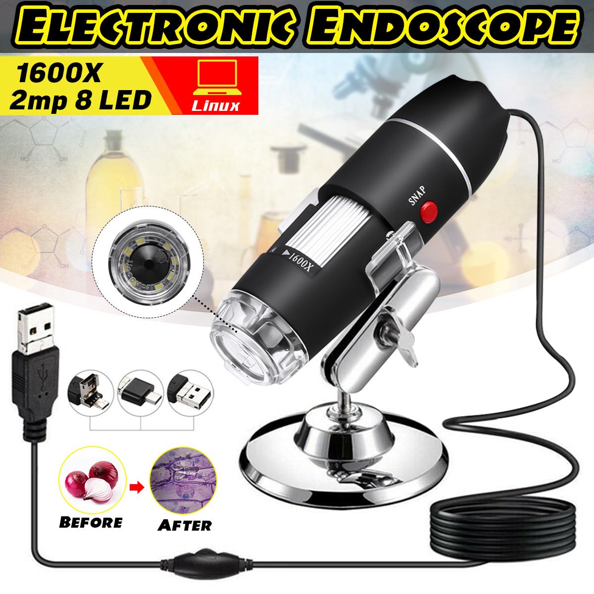 1600X8 LED USB Zoom 3 In1 Digitale Microscoop Handheld Biologische USB Microscoop Vergroting