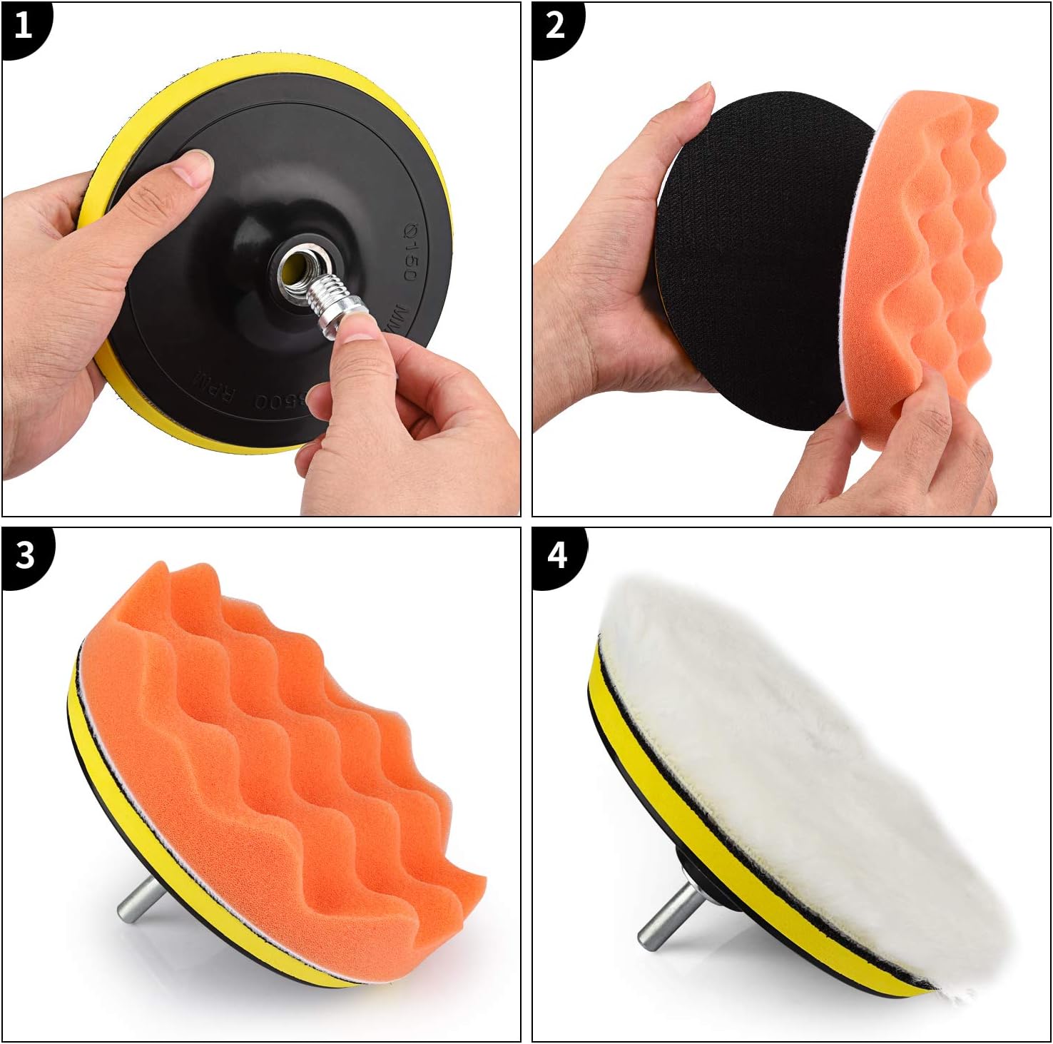 5 Zoll (125 mm) Bohrpolierpads 11-teilig Auto-Polierer und -Puffer Set mit Poliermittel