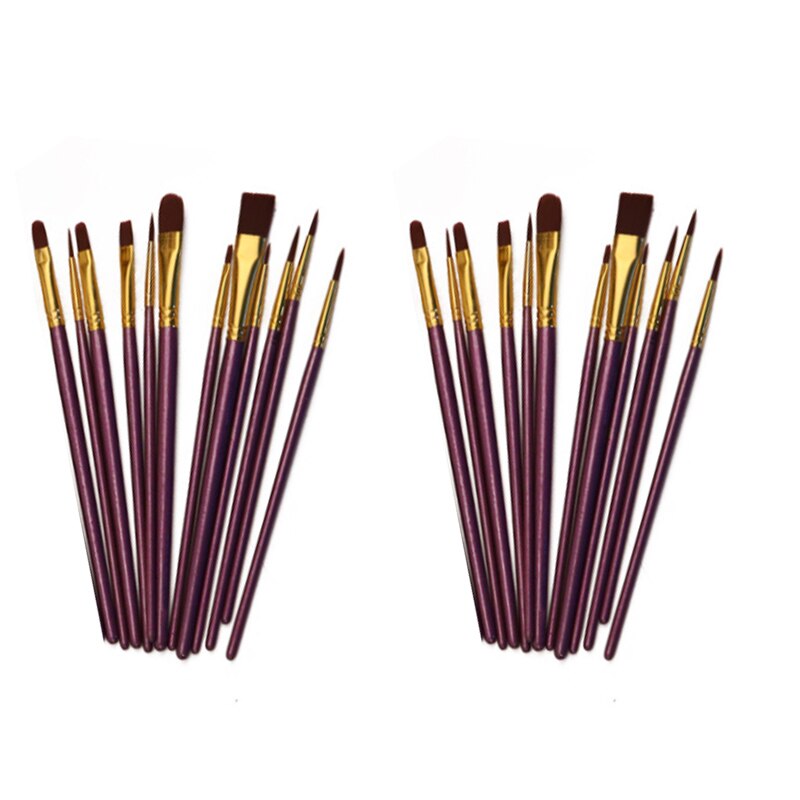 10 st/set nylon hår oljefärg pensel platt pensel blå/svart/lila akryl diy ritpenna för konstnärer målare nybörjare: Lila