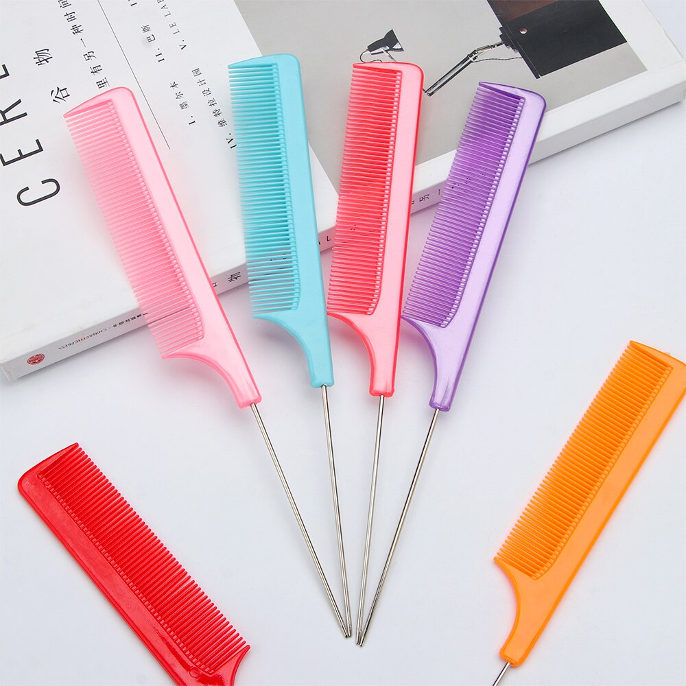 Fine-tooth Hair Comb with Stainless Steel Rat Tail Woman Anti-static Hairbrush Hairdressing Styling Tool