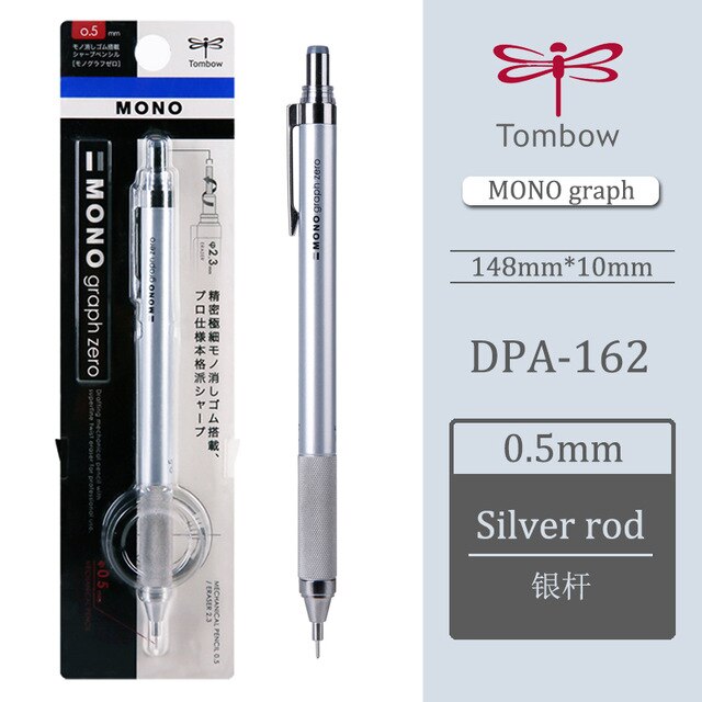 Tombow-lápiz de libélula de Japón, accesorio de agarre de metal, bajo centro de gravedad, automático, DPA-162, lápiz móvil, 0,3/0,5mm: silver 0.5mm