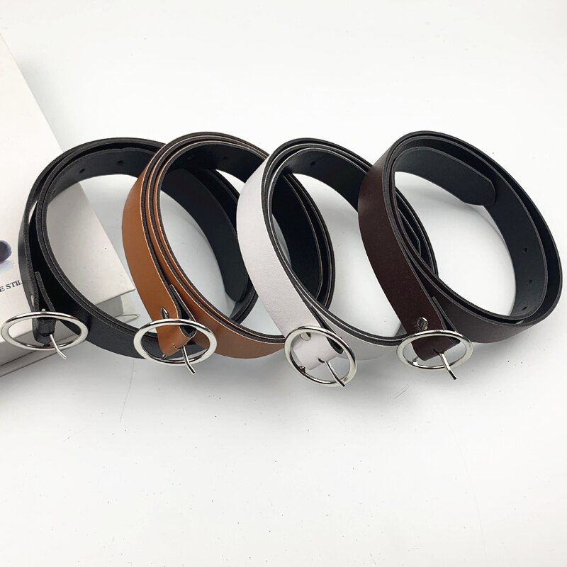 Leather belt women classic retro simple belt female round buckle female belt simple round pin buckle