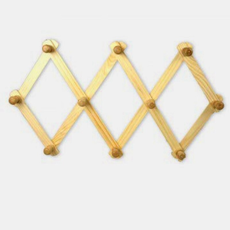 XD-Accordion Wall Hanger 10 Hooks Pack Of 2 Natural Wood Wall Mounted Expandable Accordion Peg Coat Rack Hanger 2 Pack