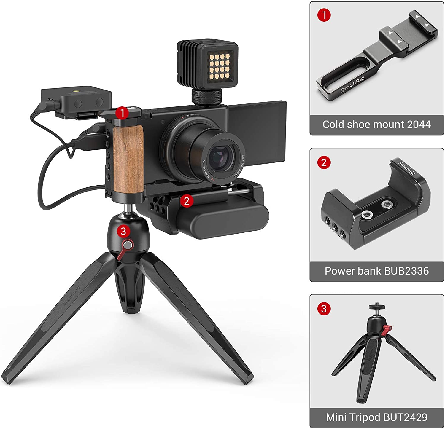 SmallRig – caméra ZV1 Vlog Rig, poignée en bois en forme de L avec chaussure froide pour Sony ZV1, accessoires de Vlog 2936