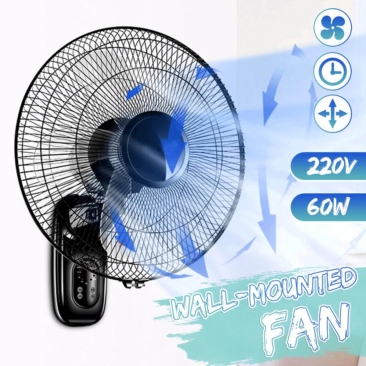 16 Inch Remote Wall Mounted Fan Oscillating Home Air Cooling Fan Timer 3 Gears Adjustable Living Room Electric Cooler Fan