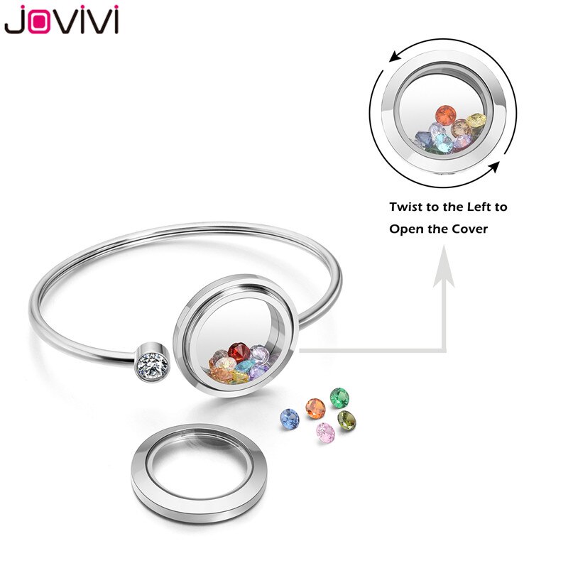 Jovivi in Acciaio Inox Zircone Birthstone Bracciali memoria galleggiante Medaglione di Vetro di Fascino Del Braccialetto Del Braccialetto Delle Donne Dei Monili di DIY Che Fanno