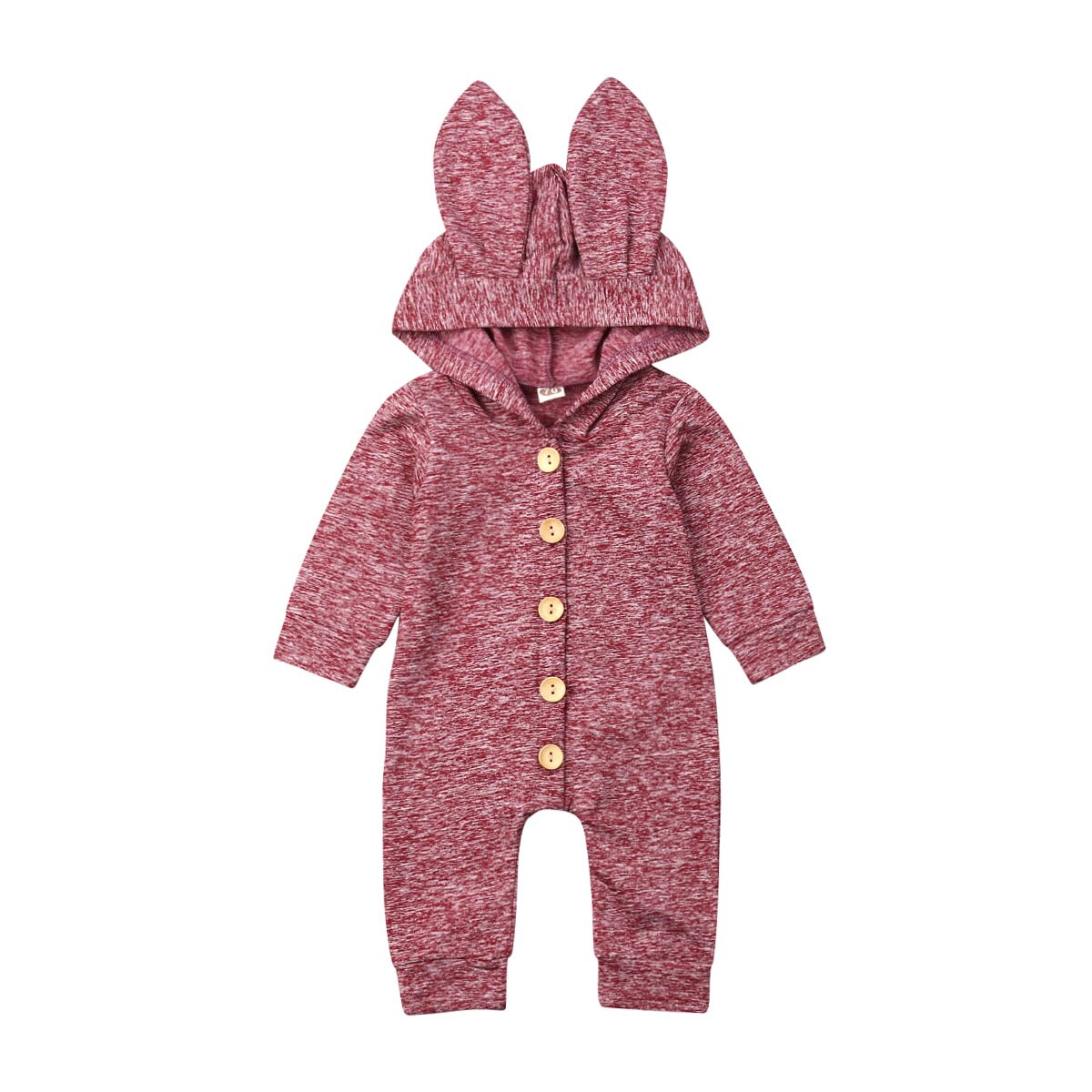 0-24M Newborn Baby Boy Girl Long Sleeve Bunny Ear Hooded Romper Jumpsuit Playsuit Outfits Spring Autumn Clothes: Red / 24M