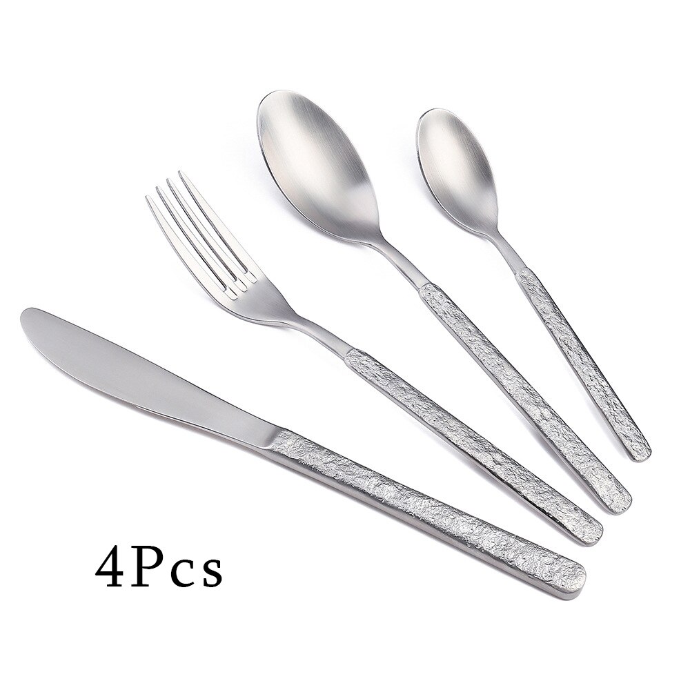 Stainless Steel Bright Silver Cutlery Mirror Household 4pcs Kitchen Tablewares Set Steak Knife Fork Coffee Spoon Dessert Fork: silver-B