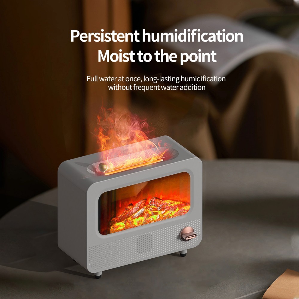Humidificador de aire con llama de ruido blanco, chimenea Retro, Bluetooth, reproducción de música, aceite esencial, difusor de aromaterapia, iluminación colorida