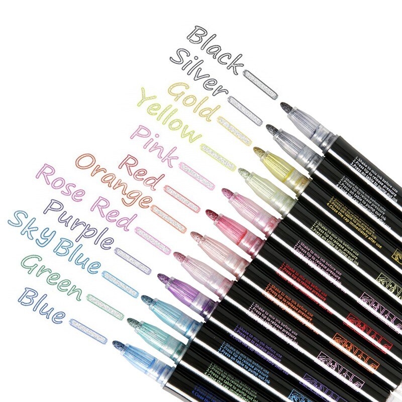 Rotuladores metalizados de doble línea para niños y adultos, 1/8/12 bolígrafos con pintura brillante, para dibujo de arte, firma, diario para colorear