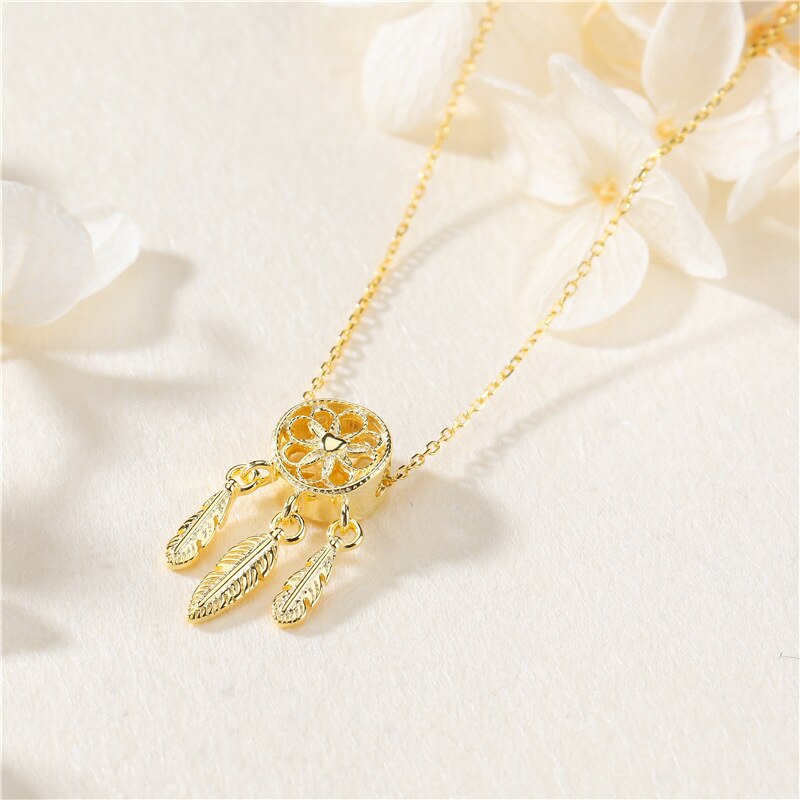 Zilver 925 Sieraden Dromenvanger Veer Ketting Voor Vrouwen Zilveren 925 Sterling: Gold