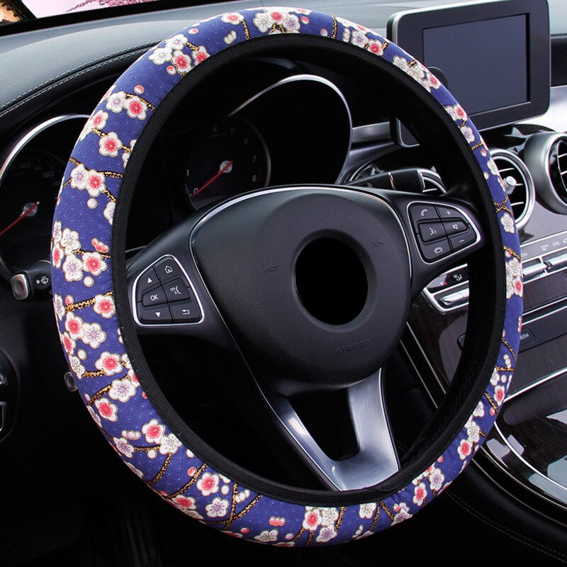Sakura-funda para volante de coche sin anillo interior, elástica, 38cm, antideslizante, Universal, resistente al desgaste, suministros para coche: C