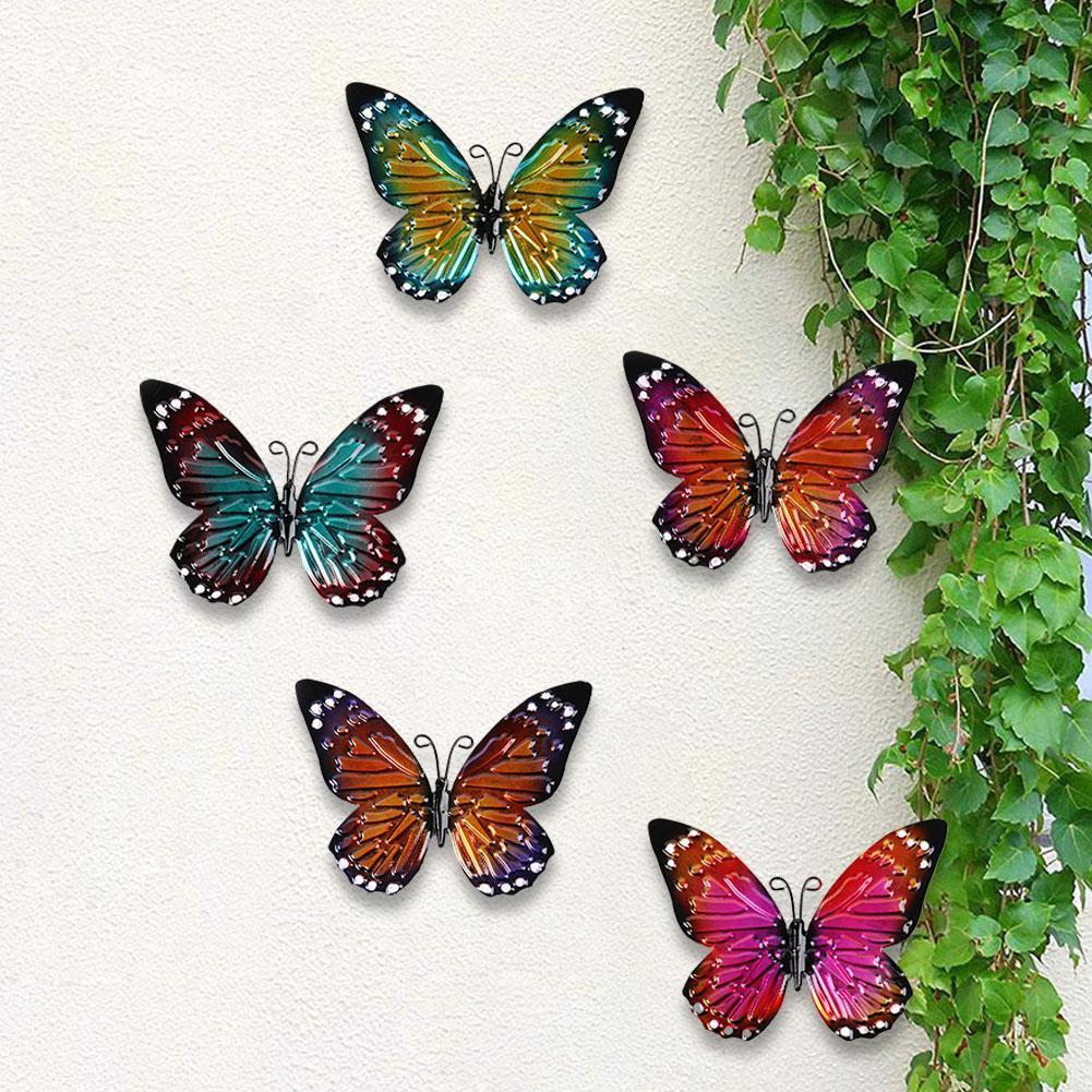 Escultura de decoración de mariposa de Metal 3D, decoración de ventana de pared para jardín al aire libre, miniaturas de animales, ilustraciones, patrón impreso