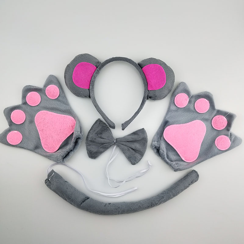 Diadema con orejas de Mono para hombre y niño, bandanas de pelo de animales para , diadema de felpa para cumpleaños, disfraz de Halloween, Cosplay: Gris