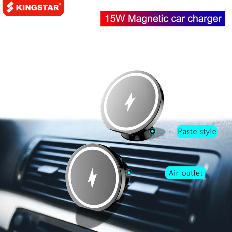 Magnetic wireless car charger mount for iphone 12 mini pro max, macsafe 15w max fast charging air vent mount, mini car phone holder