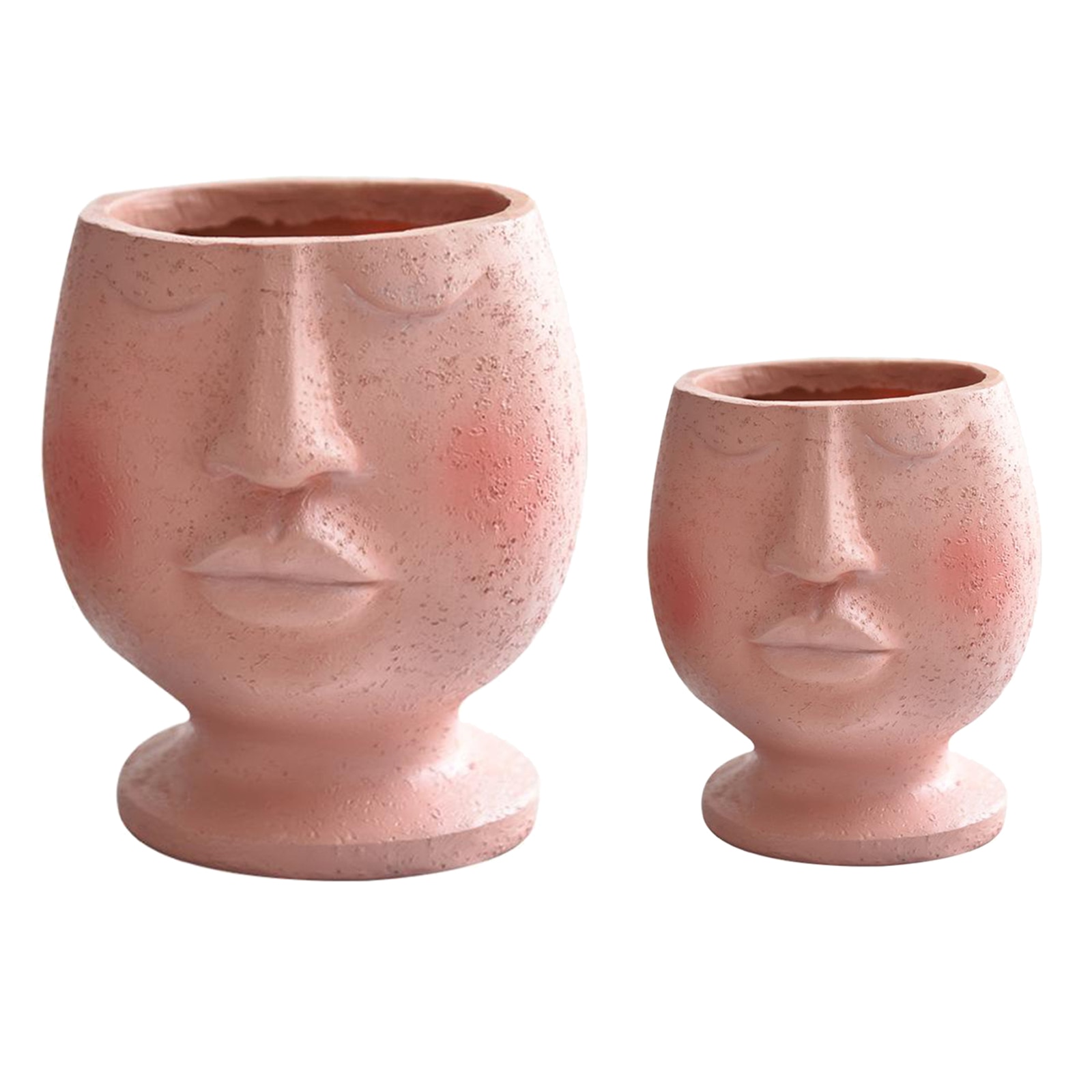 Pink Round Face Head Plant Pot Resin Succulent Planter Vase Handmade Kids