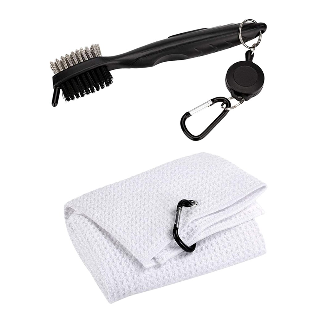 Portable Golf Club Cleaner Two-sided with Carabiner Golf Ball Cleaning Tool with Clip Gray