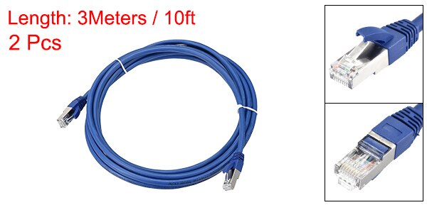 Uxcell 2Pcs 3ft 5ft 10ft Cat7 Ethernet Cable Cat 7 Network Wire Patch Cable Black White Blue: Blue / 3ft