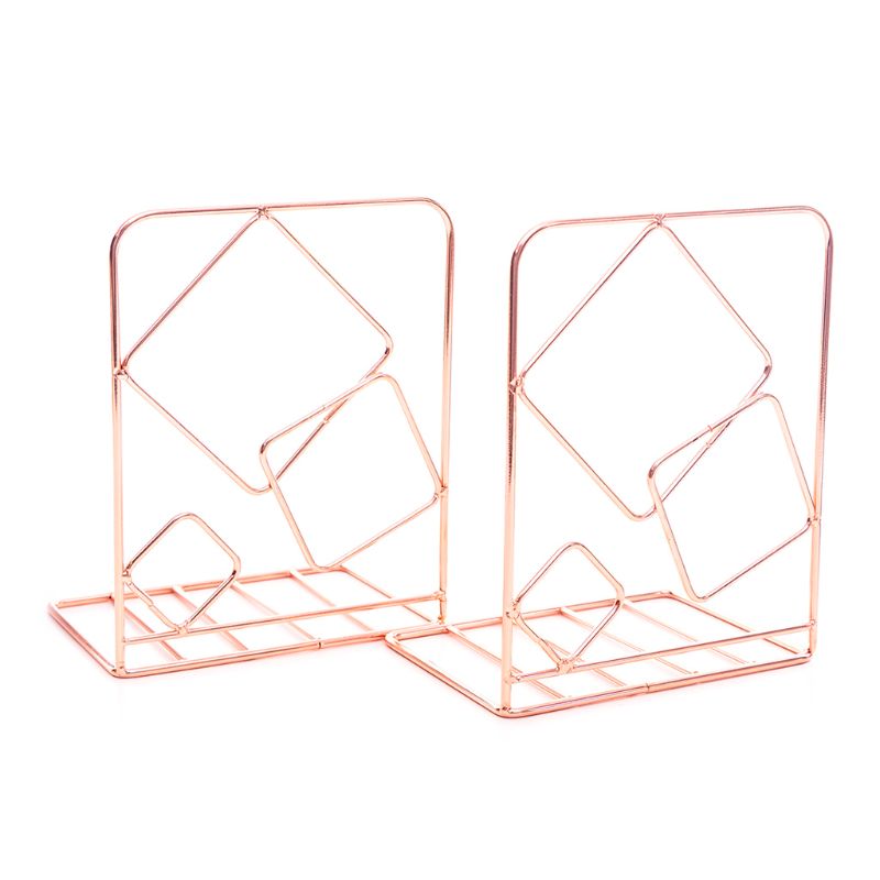 2 uds. De Metal cuadrado de escritorio de libros extremos soporte estante estantería escolar suministros de oficina C26: Rose Gold