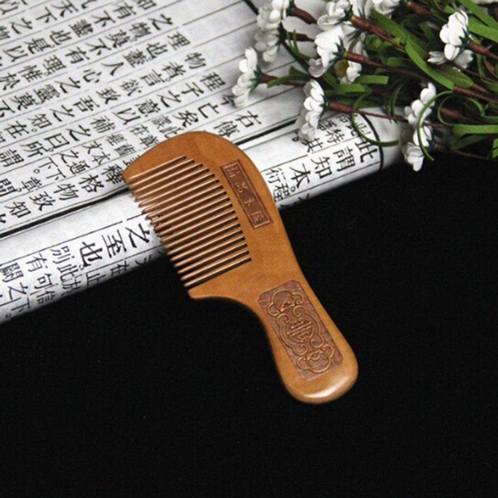 Natural Wide Tooth Peach Wood Comb Healthy No-static Massage Hair Wooden Comb Chinese Traditional Haircut Tool: A