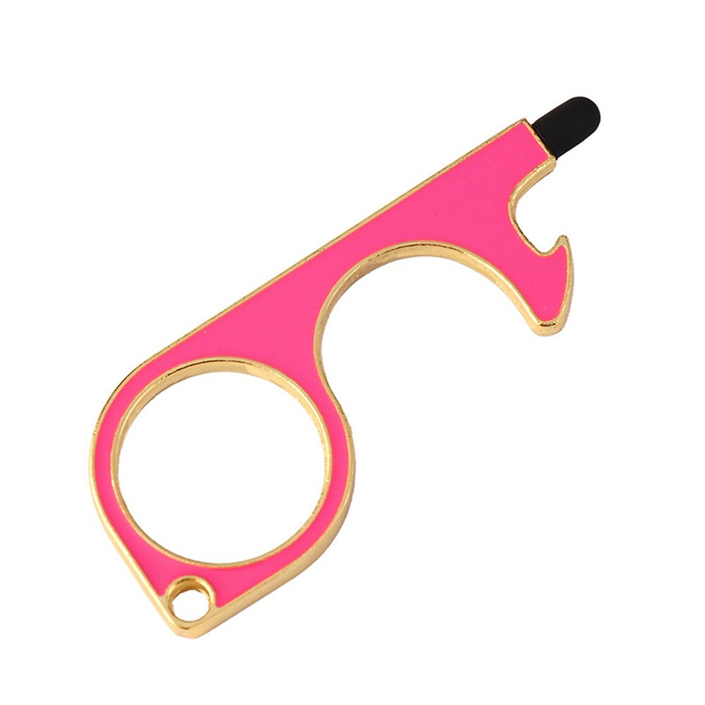 No Touch Brass Door Opener Portable Elevator Handle Key Copper Metal Keychain With Stylus Phone Touch Screens Contactless Tool: color 2
