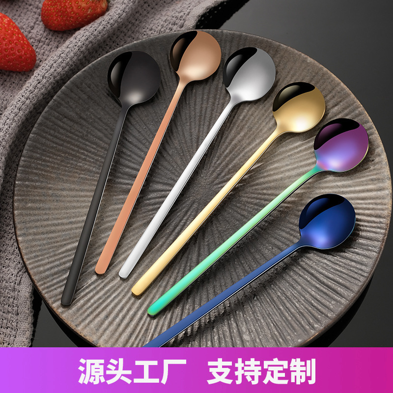 304 kaffeskjeer i rustfritt stål, iskremskje, juice, te, metallskjeer, røreskje, servise, langt skaft, teskje, dessertskje