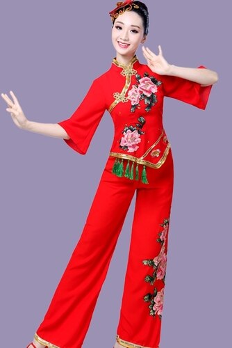 Hanfu style Yangko performance square dance costume fan dance umbrella dance traditional chinese dance costume: XXL