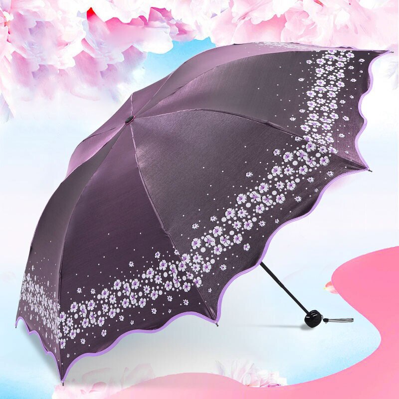 Flower Umbrella Parasol Female Folding Chinese Light Anti-UV Girl Sun Umbrella Rain Women: Purple